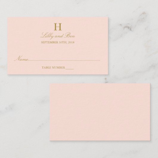 Carte De Placement Chic Blush Mariage rose et or (Devant / Derrière)