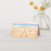 Carte De Placement Chic Blush Pink Purple Beach Mariage 2 Heart Sand (Dos)