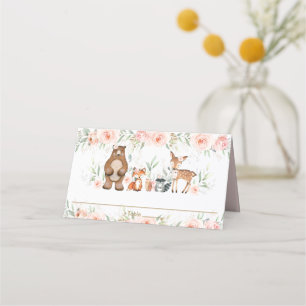 Carte De Placement Chic Bois Animaux Blush Floral Douche Anniversaire
