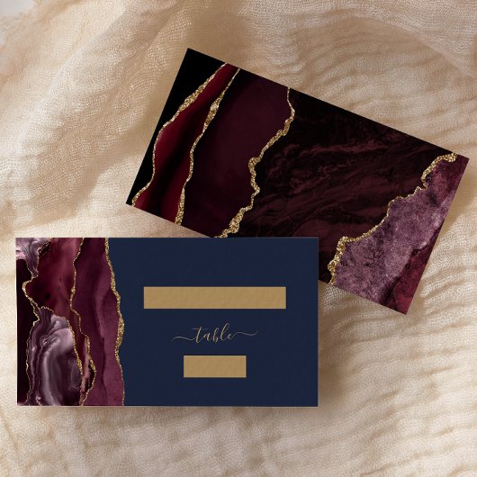 Carte De Placement Chic Bourgogne Gold Agate Marine Mariage Escort