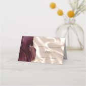 Carte De Placement Chic Bourgogne Or Agate ivoire Mariage de soie (Devant)
