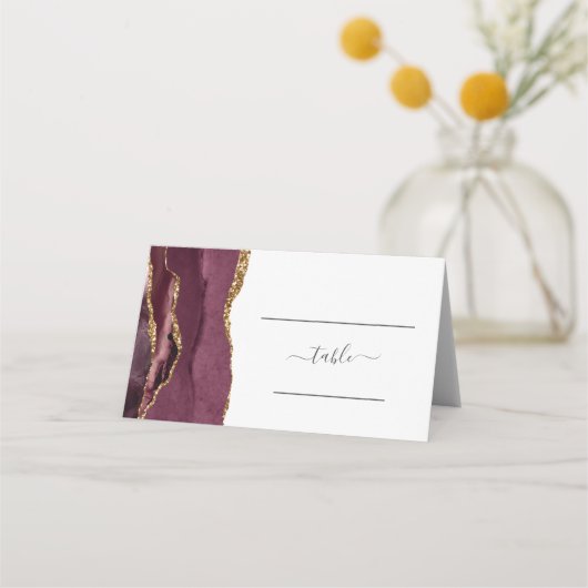 Carte De Placement Chic Burgundy Gold Agate Mariage Table Place Card (Devant)