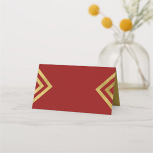 Carte De Placement Chic Elegant Rouge et Faux Or géométrique