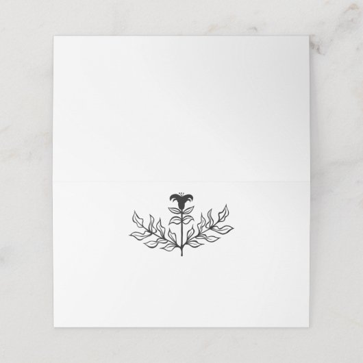 Carte De Placement Chic Elegant Simple Noir & Blanc Lily Line Art (Extérieur déplié)