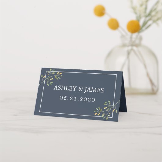 Carte De Placement Chic Eucalyptus Green Navy Mariage botanique bleu (Devant)