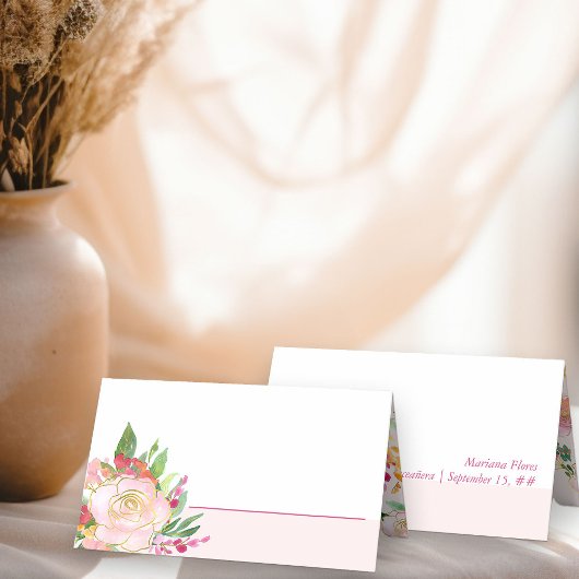 Carte De Placement Chic Floral Blush rose et or Flower