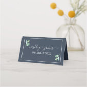 Carte De Placement Chic Foliage Bleu Foncé Carte de lieu de mariage p (Devant)