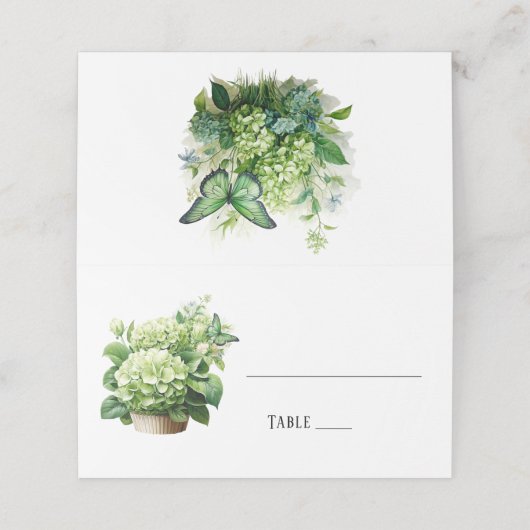 Carte De Placement Chic Geen Hydrangea Butterfly Mariage (Extérieur déplié)