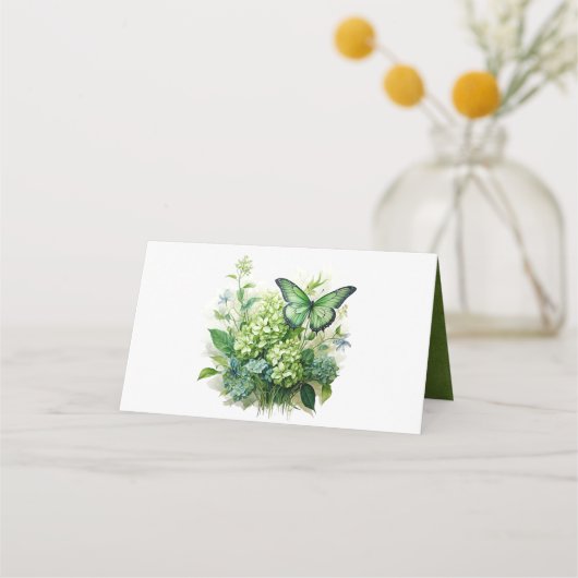 Carte De Placement Chic Geen Hydrangea Butterfly Mariage (Dos)