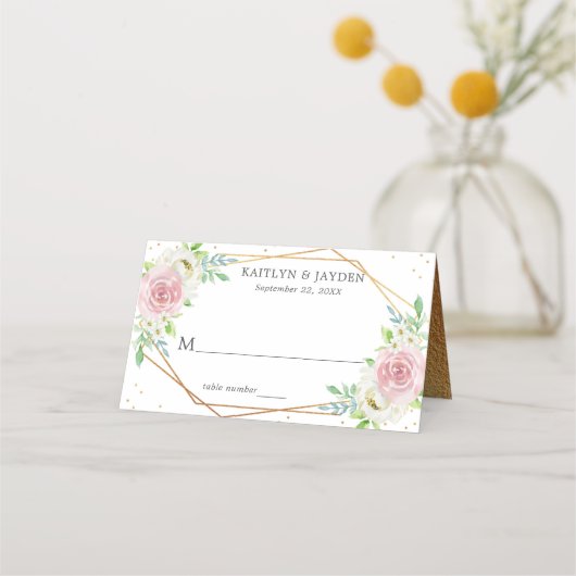Carte De Placement Chic Géométrique Mariage floral à huile d'or (Devant)