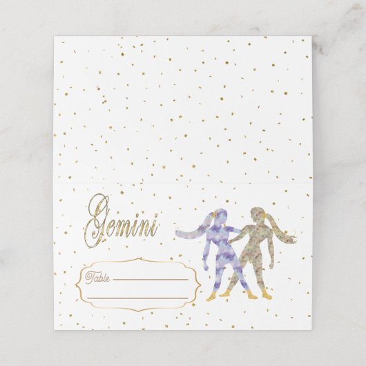 Carte De Placement Chic Gold Gemini Zodiac Anniversaire (Extérieur déplié)