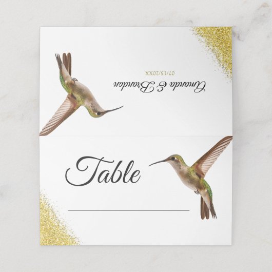 Carte De Placement Chic Green Hummingbird et Gold Dust Mariage (Extérieur déplié)