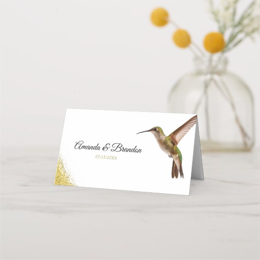Carte De Placement Chic Green Hummingbird et Gold Dust Mariage (Dos)