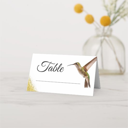 Carte De Placement Chic Green Hummingbird et Gold Dust Mariage (Devant)