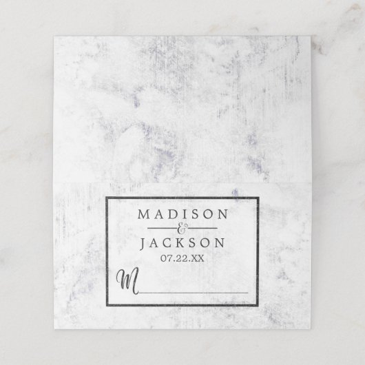 Carte De Placement Chic Marbre blanc Numéro de table Nom du siège (Extérieur déplié)