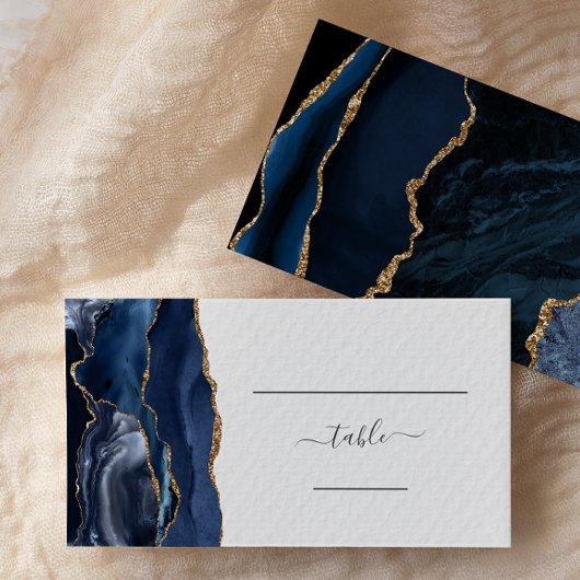 Carte De Placement Chic Navy Blue Gold Agate Mariage Escort