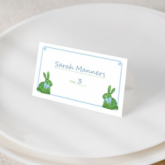 Carte De Placement Chic Pale Bleu Vert Boxwood Bunny Printemps Brunch