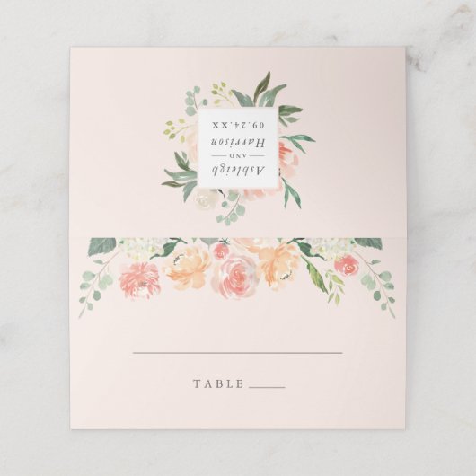 Carte De Placement Chic Peach Blush Spring Mariage floral (Extérieur déplié)
