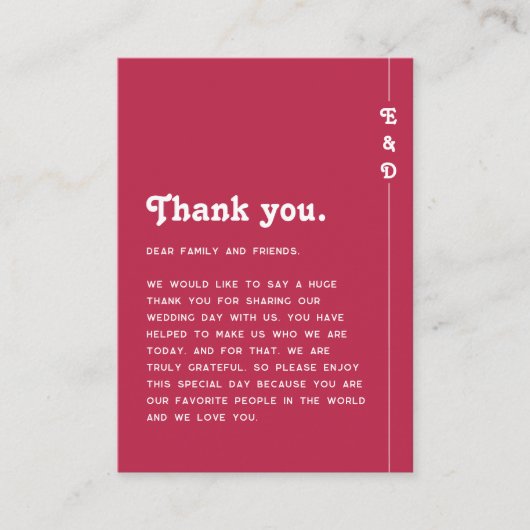 Carte De Placement Chic Retro brillant Mariage rose chaud Merci (Devant)