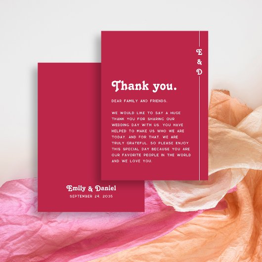 Carte De Placement Chic Retro brillant Mariage rose chaud Merci