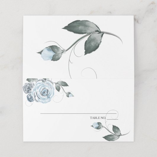 Carte De Placement Chic Roses d'aquarelle bleu Dusty (Extérieur déplié)