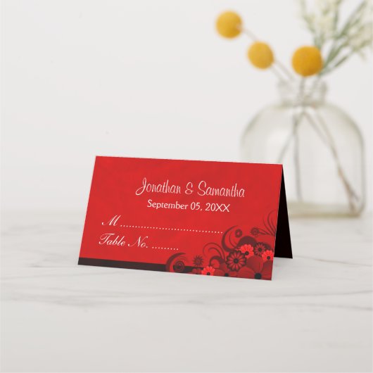 Carte De Placement Chic rouge foncé Hibiscus gothique floral plié tab (Devant)
