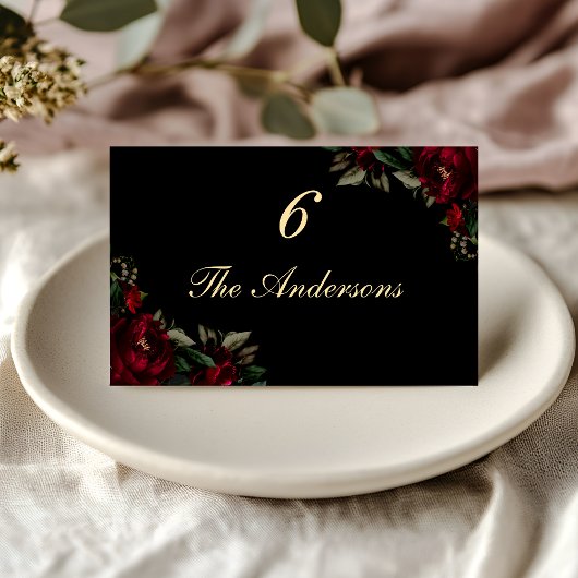 Carte De Placement Chic rouge foncé vert gothique moody mariage