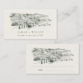 Carte De Placement Chic Rustic Green Winery Mariage de croquis (Devant / Derrière)