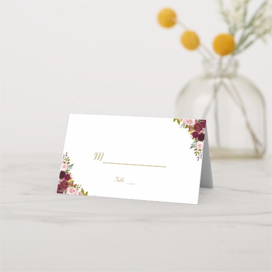 Carte De Placement Chic Rustique Marsala Floral Bourgogne Numéro de t (Dos)