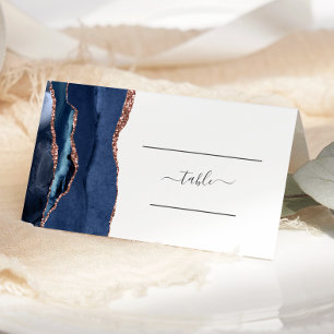 Carte De Placement Chic Table de Mariage Navy Blue Rose Gold Agate