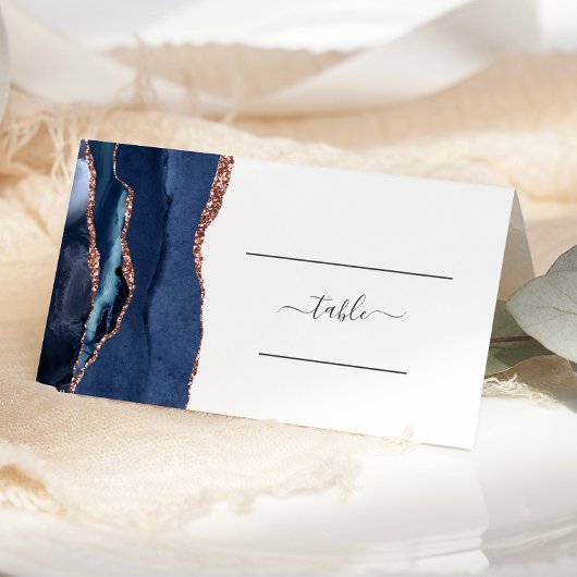 Carte De Placement Chic Table de Mariage Navy Blue Rose Gold Agate