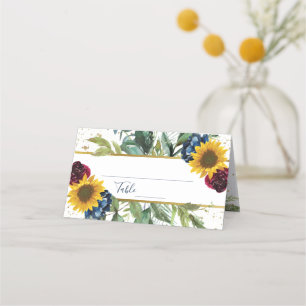 Carte De Placement Chic Tournesol Floral Or Glitter Mariage