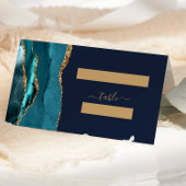 Carte De Placement Chic Turquoise Gold Agate Marine Mariage bleu