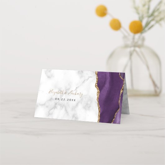Carte De Placement Chic violet or Agate Mariage en marbre (Dos)