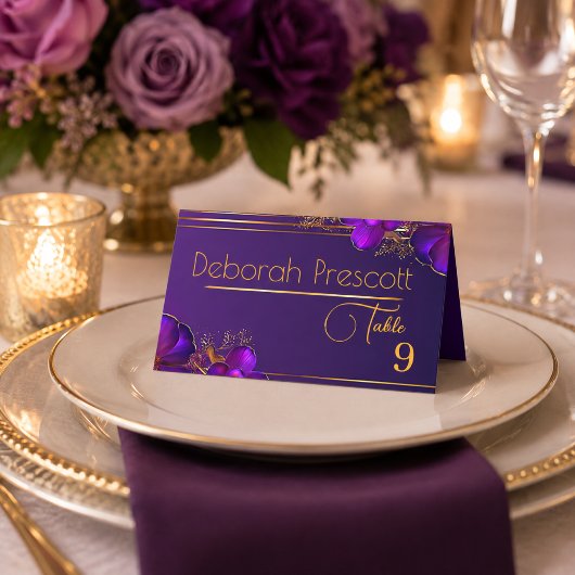 Carte De Placement Chics Violettes Lumineuses Numéro de Table de Mari