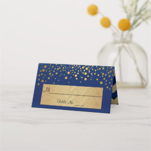 Carte De Placement Chiffres bleu marine et or Chevron et Confetti 2