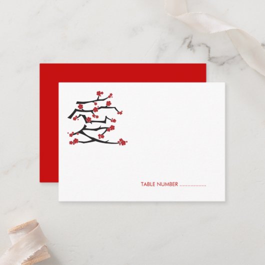 Carte De Placement Chinois Ai Love Cerise Blossoms Rouge Sakura Maria (Devant/Arrière en situation)