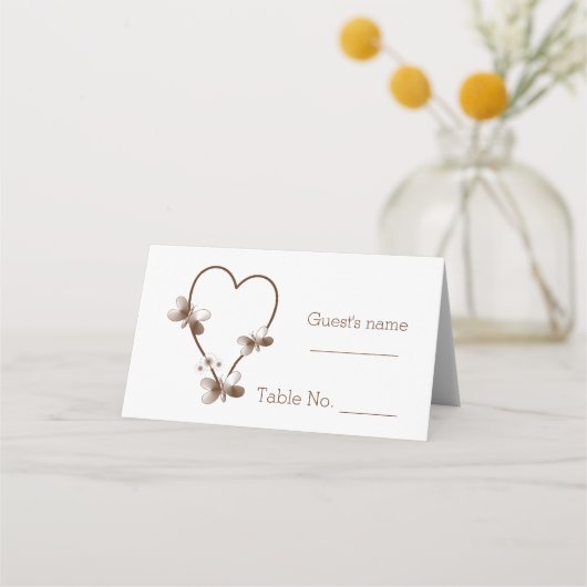 Carte De Placement Chocolat Coeur Et Papillons Design Mariage (Devant)