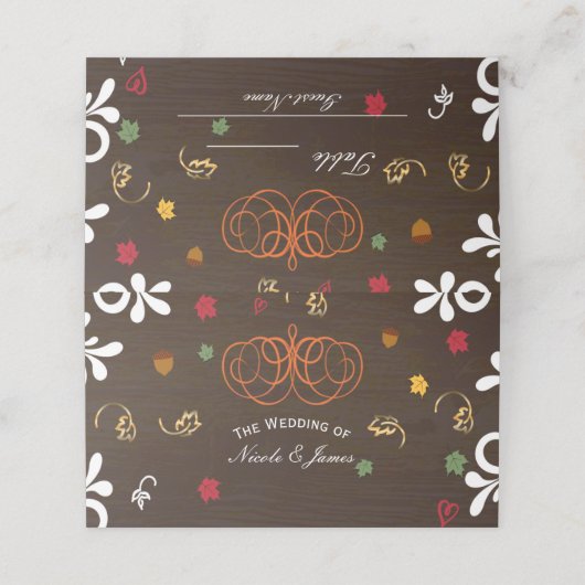 Carte De Placement Chute en Amour Citrouille Feuilles et table en boi (Extérieur déplié)