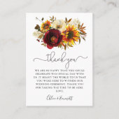 Carte De Placement Chute Sunflower Bourgogne Floral Mariage Merci (Devant)