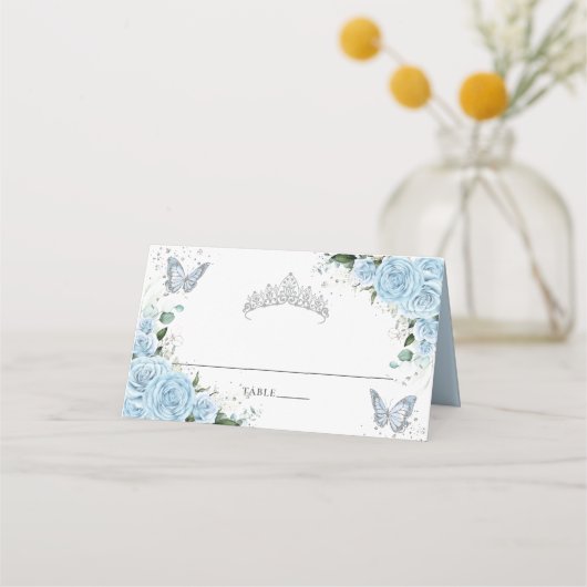 Carte De Placement Ciel Bleu Floral Papillons Quinceañera XV 16 (Devant)