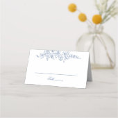 Carte De Placement Cimier Floral Bleu Monogramme Mariage élégant (Devant)