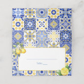 Carte De Placement Citron Positano Carreaux bleus Mariage méditerrané (Extérieur déplié)