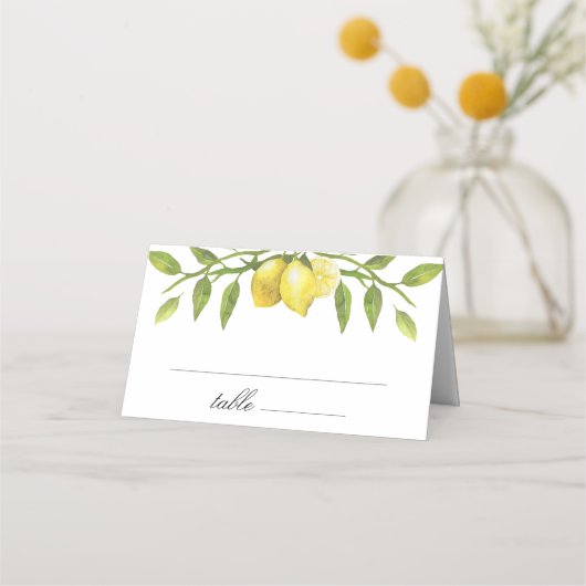 Carte De Placement Citrons et fleurs vertes Mariage (Devant)