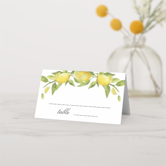 Carte De Placement Citrons et fleurs vertes Mariage (Devant)