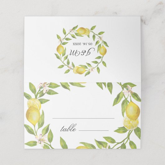 Carte De Placement Citrons et fleurs vertes Mariage (Extérieur déplié)