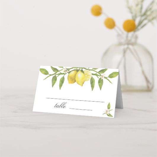 Carte De Placement Citrons et fleurs vertes Mariage (Devant)