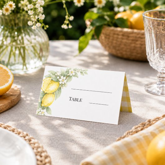 Carte De Placement Citrons jaune citrique vichy fête de jardin