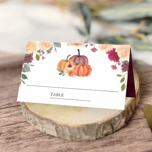 Carte De Placement Citrouille Floral Orange Brûlé Mariage Bourgogne