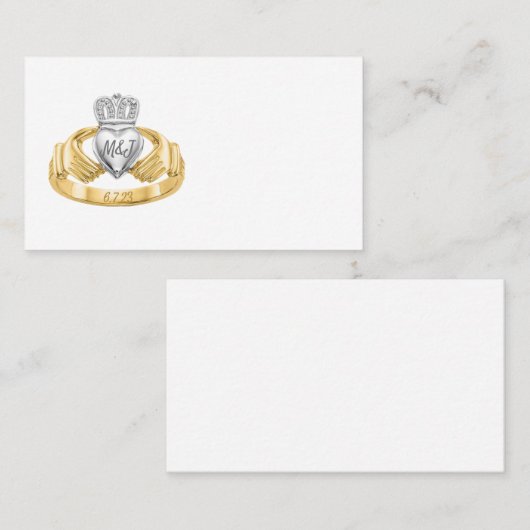 Carte De Placement Claddagh Ring Mariage Place Card Initiales et Date (Devant / Derrière)